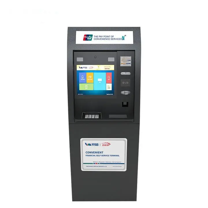 Hunghui tùy chỉnh tự động sảnh tự dịch vụ màn hình cảm ứng kiosk với tiền mặt trong rút tiền mặt OEM kiosk