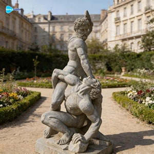 Statua in Marmo Bianco Scolpita a Mano di Due Uomini che Lottano, Grande Scultura in Pietra per Decorazione Esterna Casa e Giardino - Product Image 2