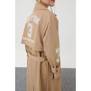 Soul Women's Elegant Printed Camel Trench Coat with Comfortable Fit, Stylish Long Sleeve Outerwear for All Seasons - Product Image 2