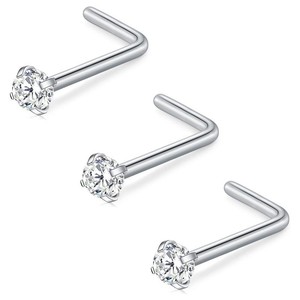 Titanium Alloy Zircon Nose Studs 1.5mm 2mm 2.5mm 3mm L Shape S Shape Screw Type Nose Jewelry Piercing Accessory - Product Image 5