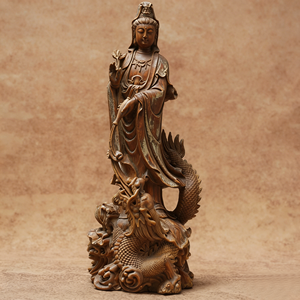 ไม้สนจีนธรรมชาติ รูปปั้นพระพุทธรูปกวนอิม งานแกะสลักไม้ทำมือ รูปปั้นพระโพธิสัตว์กวนอิม เทพีแห่งความเมตตา ตกแต่งแท่นบูชาพระพุทธ - Product Image 5