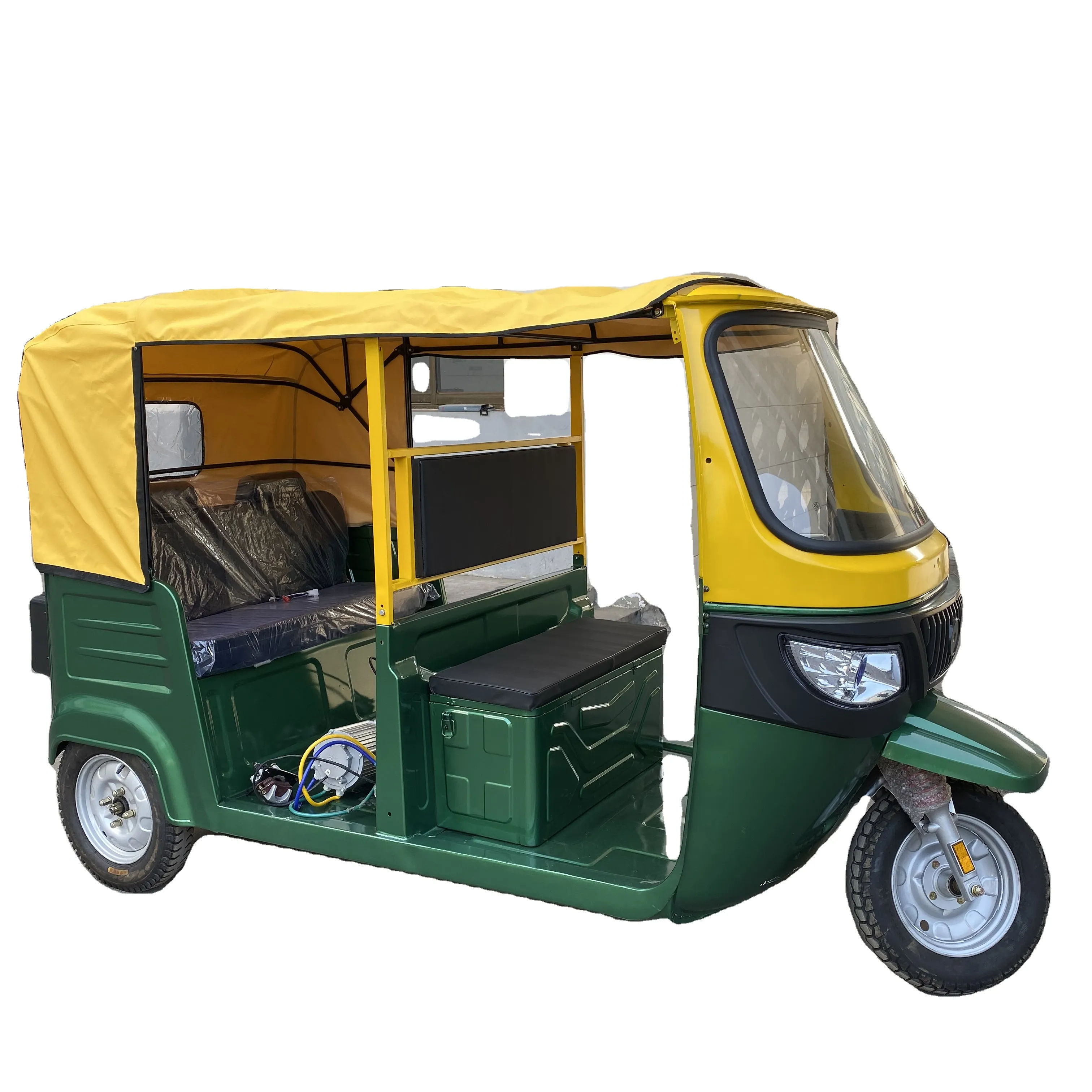 Triciclo elétrico motorizado, grande espaço, bajaj tuk e-rickshaw triciclo elétrico fechado com motor de limpador