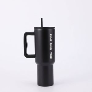 Gobelet isotherme personnalisé de 40 oz avec poignée et couvercle à paille, bouteille d'eau en acier inoxydable à double paroi sous vide, garde au chaud/au froid pendant des heures - Product Image 1