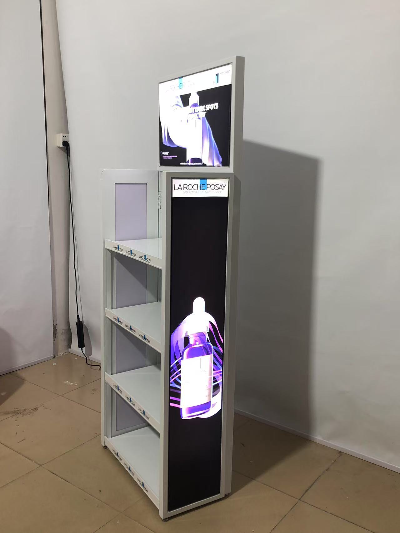 Folding metal display stand foldable metal display racks with LED light 4 tiers beverage floor stand shelf for retail shop — view 3