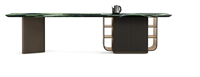 Table à thé moderne et durable avec plateau en marbre vert, éco-responsable, plaque de cuisson à induction intégrée, étagères LED, armoire, OEM ODM, hôtel, appartement