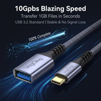 Adaptador VegGieg USB C 3.2 OTG de 10 Gbps, Carcasa de Aleación de Aluminio Gris Metálico con Cable OFC Trenzado de Malla Negra y Gris, Alta Velocidad Tipo C
