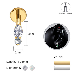 Anting-anting <span class=keywords><strong>titanium</strong></span> berulir dalam dengan desain cluster CZ klasik bentuk Marquise & Bulat untuk tindik telinga, tulang rawan, helix, dan tragus. - Product Image 3