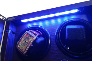 Jam Tangan Otomatis Winder Jam Tangan Putar Kulit Kayu Aman Mewah Kotak Winder 6 Slot dengan LED OPEN-STOP - Product Image 5