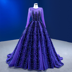 RSM222204 2022 Nouvelle robe de bal en dentelle pour femmes, robe de soirée élégante à sequins violets à manches longues - Product Image 1