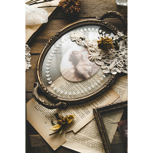 Plateau rond en fer et verre de style rustique français, design multifonctionnel, service alimentaire, décoration de la maison, <span class=keywords><strong>rangement</strong></span> de <span class=keywords><strong>bijoux</strong></span> - Product Image 2