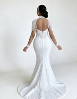 Nouvelle Robe de Mariée Sirène 2026 pour Femme avec Appliques en Dentelle, Manches Longues, Décolleté Plongeant en V et Dos Nu, avec Traîne