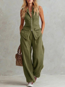 Combinaison <span class=keywords><strong>cargo</strong></span> sans manches zippée pour <span class=keywords><strong>femme</strong></span>, coupe large et ample, tenue décontractée idéale pour le printemps, l'été et le style urbain quotidien - Product Image 5