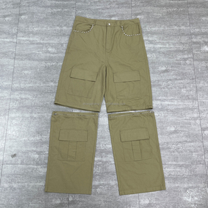 מכנסי טרנינג רחבים מבד ריפסטופ מכותנה בהתאמה אישית של גואנגג'ואו שאנגשאנג, מכנסי ריצה קז'ואל עם אבני חן, מכנסי טרנינג ניתקים, מכנסי קרגו טקטיים - Product Image 1