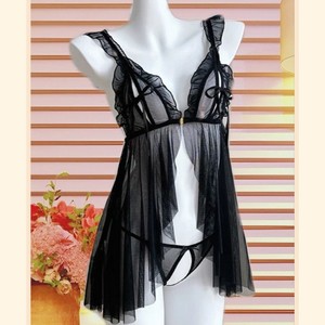 Chemise de nuit sexy transparente en mousseline pour femme, sans manches, rouge, noir, orange, vêtements de nuit doux, Lianyungang 045 - Product Image 2