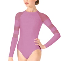 Maillot de Ballet MiDee con Mangas Largas y Detalles en Malla para Mujeres Adultas, con Cuello Redondo y Cremallera Trasera para Escenario y Entrenamiento