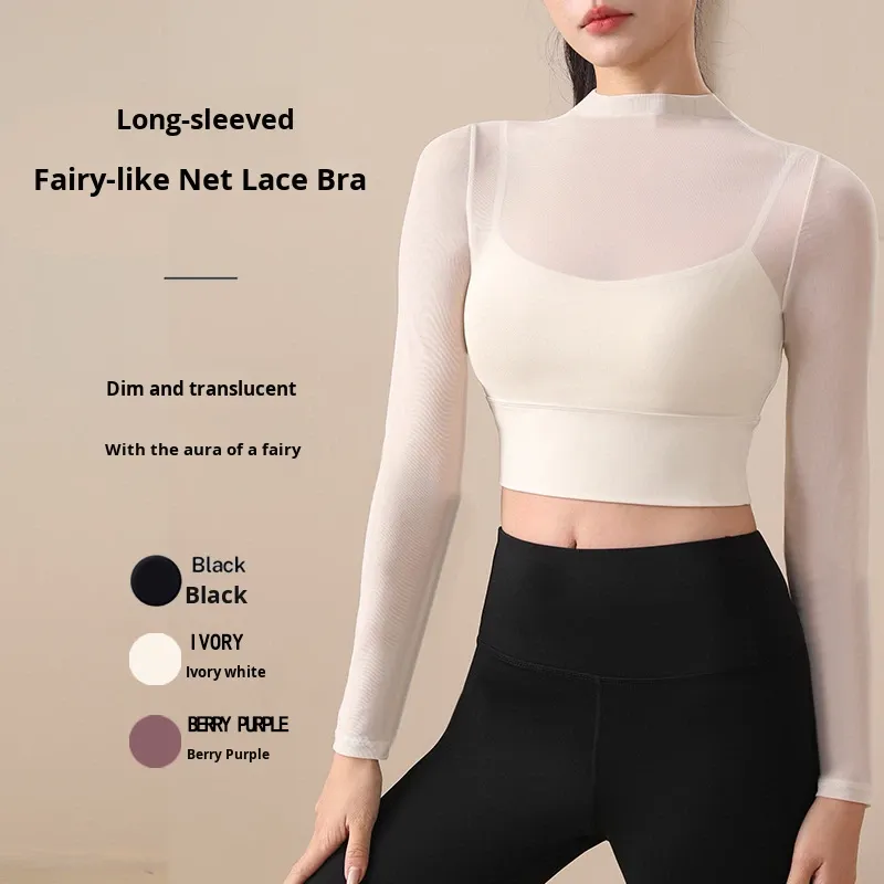 Women's Yoga Long Sleeve Spring Autumn Running Two-Piece Mesh Breathable for High-End Tight-Fitting Professional Fitness