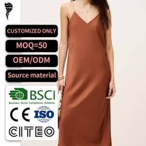 Elegante Vestido Midi de Satén para Mujer, con Tirantes Finos, Espalda Descubierta y Cuello en V, Vestido de Cóctel - Product Image 1