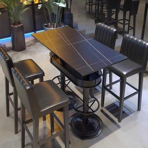 Base de Mesa de Bar de Metal Doble con Cesta de Almacenamiento, Pata de Mesa Ovalada de Acero Contemporánea para Exteriores, para Cafetería o Restaurante - Product Image 1