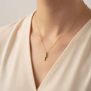 Latest Elegant Design Simple Exquisite Modern Handmade Jewelry 18K <b>Solid</b> Yellow <b>Gold</b> Real Natural Round Diamond <b>Pendant</b> Necklace - Product Image 1