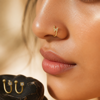 Cincin Hidung Palsu Berlapis Emas CRYSPURE, Tanpa Tindik, Bentuk U, Manset Berkilau, Zirkon Hati Bintang, Hipoalergenik, Perhiasan Jepit Pernikahan