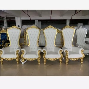 Silla de Trono Popular de Respaldo Alto, Diseño Tradicional Dorado, <span class=keywords><strong>para</strong></span> Novios, Taller, Banquete Real, Fiesta de Bodas, Económica - Product Image 4