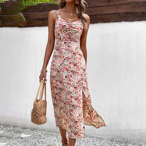 ชุดเดรสยาวสไตล์ยุโรปและอเมริกาสำหรับผู้หญิง คอ halter ลายดอกไม้ ผ่าข้าง ทรงเข้ารูป สวยสง่า - Product Image 5