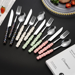 Ceramics Stainless Steel Cutlery Set 3 Pcs Ceramic Pearl Handle <b>Knife</b> Fork Spoon Western Style Dinnerware Gift Box - Product Image 4
