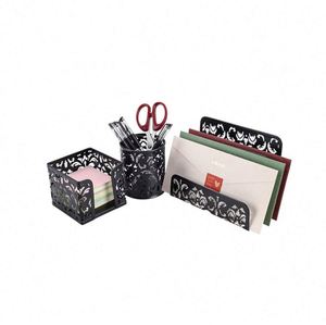 Ensemble de 3 organiseurs de bureau en métal - Trieur de courrier, porte-stylos, porte-notes adhésives - Product Image 3