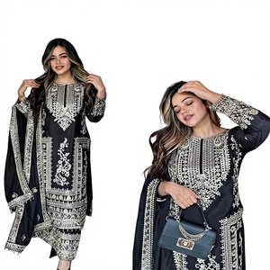 Salwar Kameez Morado Bordado con Hilo Dorado, Traje Tradicional para Mujer, India, Pakistán, Boda, Largo hasta el Tobillo, Corte Regular - Product Image 1