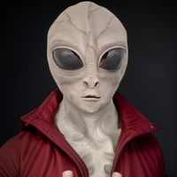 Masque intégral en latex gris Alien avec poitrine, grands yeux noirs, réaliste, drôle, effrayant, pour Halloween, cosplay, maison hantée