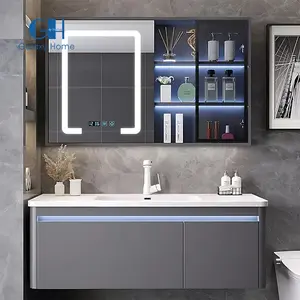 Armário de banheiro luxuoso com espelho de resina para banheiro, estilo europeu, ideal para venda