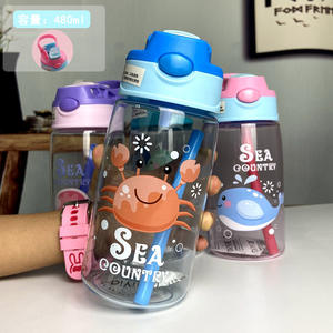 Bouteille d'eau portable en plastique de 480 ml pour enfants avec paille, motif dessin animé mignon, vente en gros, offre spéciale - Product Image 6