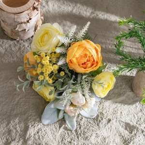 Bouquet de fleurs artificielles CallaFloral, roses jaunes et oranges, tissu tissé en plastique, décoration d'intérieur, accessoires de mariage CF01370 - Product Image 2