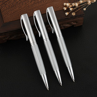 Stylo en acier inoxydable à tête carrée sans rayures Autorité épaisse Stylo à ondulation personnalisé Stylo à bille en métal argenté avec logo de gravure