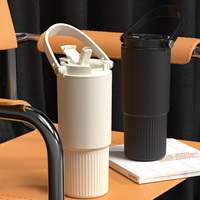 Tasse isotherme double paroi en acier inoxydable 316 avec paille et poignée pour café et voyage