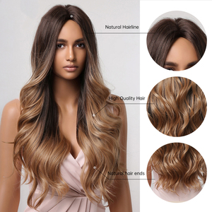 Peluca de cabello sintético <span class=keywords><strong>Afro</strong></span> para mujer afroamericana, pelo <span class=keywords><strong>Afro</strong></span> ondulado de cuerpo largo con reflejos ombré dorado y marrón oscuro, precio al por mayor - Product Image 3