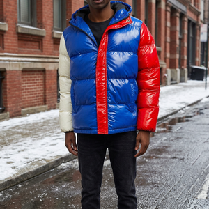 Men's <b>Waterproof</b> <b>Hooded</b> <b>Puffer</b> <b>Jacket</b> <b>with</b> Stand Collar PU Fabric Polyester Filling Casual Zipper Closure Regular Fit Winter - Product Image 1