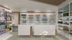 Mostrador de Recepción de Tienda Médica de Estilo Simple y Moderno, Diseño Personalizado de Madera, Mostrador de Farmacia con Base para Piso - Product Image 6