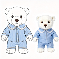 Peluche d'ours blanc super douce et moelleuse Kawaii, vêtements de nuit rayés avec col en dentelle bleu clair, pour cadeau, jouet en peluche