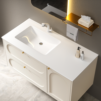 Meuble de salle de bain moderne résistant à l'eau avec miroir LED, armoire de salle de bain avec lavabo intégré sans joint, design de luxe de haute qualité