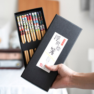 Juego de 5 Pares de Palillos de Bambú Hechos a Mano, Reutilizables, Estilo Japonés, de Madera Natural, con Diseño de Gato y Flores, Multicolores - Product Image 1