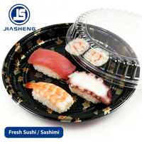 Plateau à sushi rond en plastique à emporter personnalisé avec couvercle pour servir et transporter des assiettes et des bols en plastique pour sushis