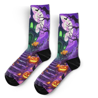 Ensemble de chaussettes mi-mollet fantaisie pour l'Halloween d'hiver, imprimées Alien, OVNI, maison hantée et citrouille, motif dessin animé amusant, en Spandex