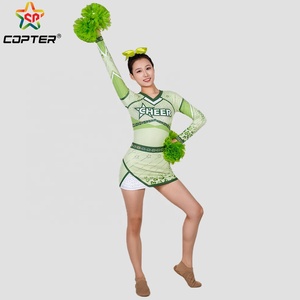 Uniforme da Cheerleader Personalizzata con Top a Maniche Lunghe e Gonna Verde Intenso con Cuori di <span class=keywords><strong>Leopardo</strong></span> e Strass, Logo Gratuito - Product Image 3