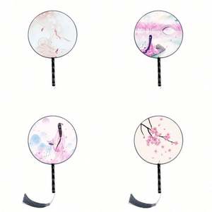 Abanico Redondo de Bambú Pintado a Mano, Translúcido y Sedoso, Personalizado con Diseño de Ángel Fatingna, Portátil, para Bodas, Decoración del Hogar, Regalo - Product Image 1