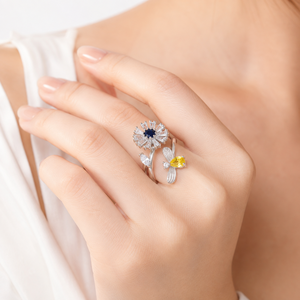 Anello Aperto Girevole Trendy da Donna, Gioiello Minimalista Floreale Rotondo da Dito - Product Image 2