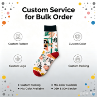 Chaussettes en coton unisexe à motif Art Jungle, jacquard abstrait avec figurines et plantes, mi-mollet, pour usage quotidien et décontracté, tendance, motif personnalisé OEM