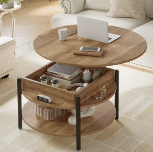 <span class=keywords><strong>Tavolino</strong></span> da Caffè Rotondo in Legno Stile Fattoria Moderno con Piano Sollevabile e Vano Contenitore, Design Durevole e Decorativo per <span class=keywords><strong>Soggiorno</strong></span> - Product Image 2