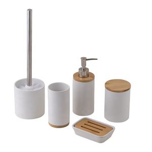 Accessori da bagno in ceramica di lusso BX set di accessori da bagno bianco opaco con base in bambù - Product Image 1