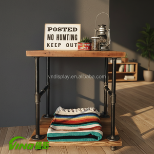 Étagères de rangement et de présentation industrielles vintage à 4 niveaux, pliables, avec étagères intérieures roulantes, VINO WS09, bois et métal poli - Product Image 2